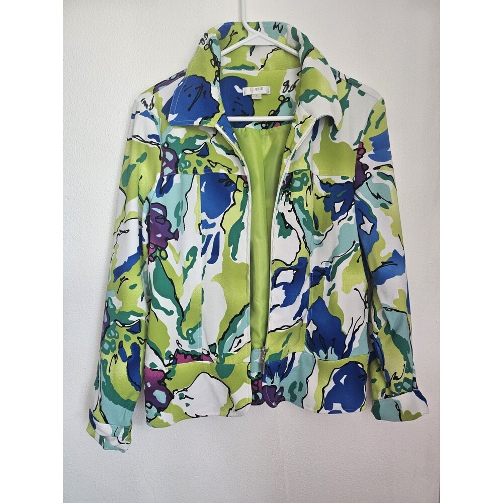 Erin Bold Anstract Womans Zip Up Light Jacket. Art Deco Style. Size Sm Eclectic.